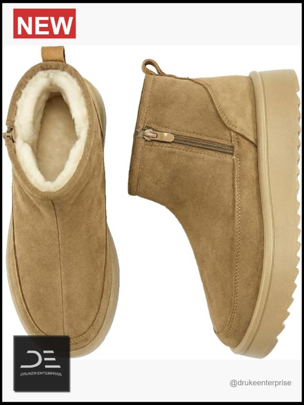 Winter Snow Boots - Suede Faux Fur Lining Platform Ankle Booties